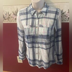 Maurices Blue and White Striped Button-Up Shirt